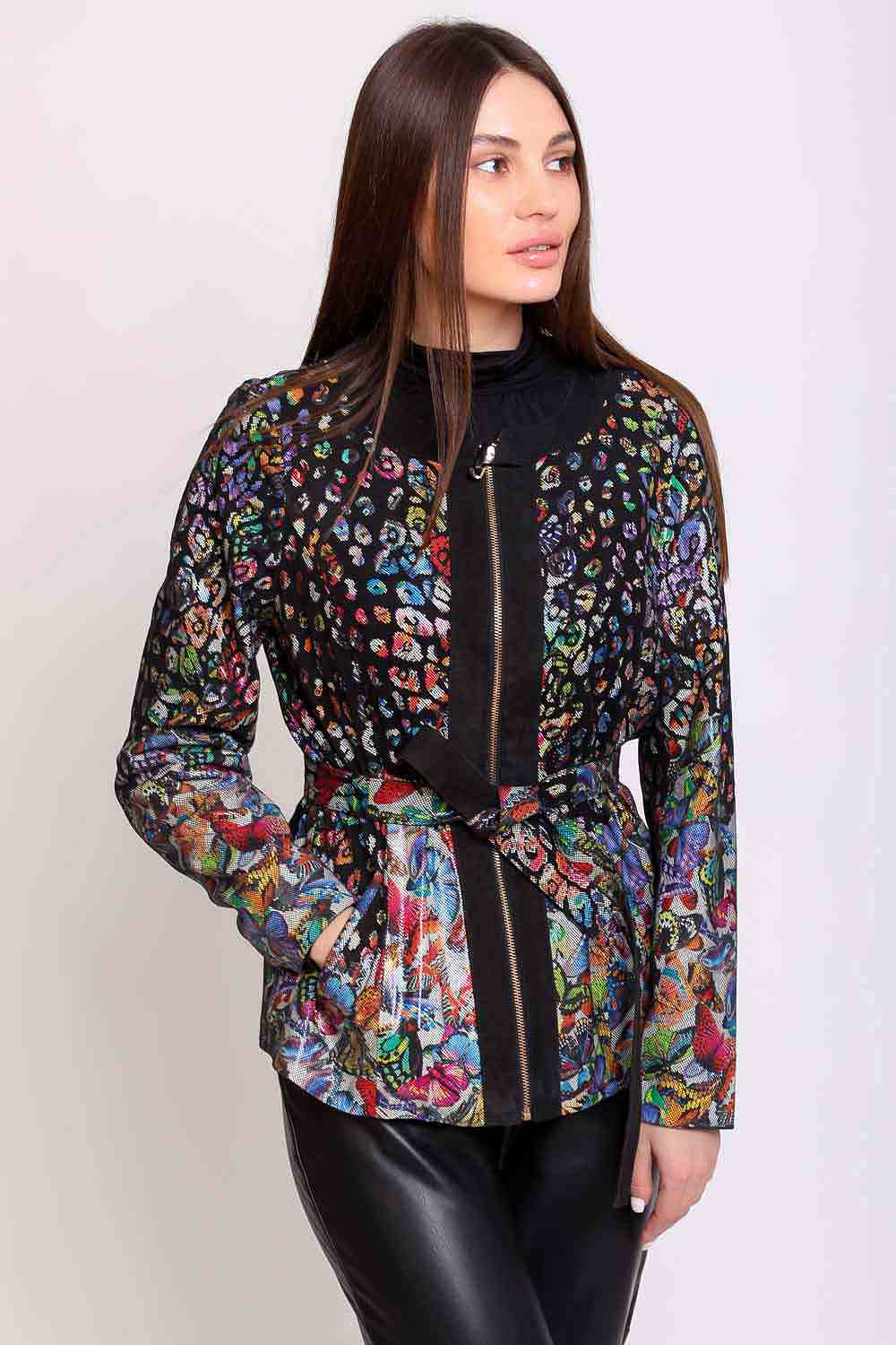 Кожаная куртка с цветным рисунком 46883