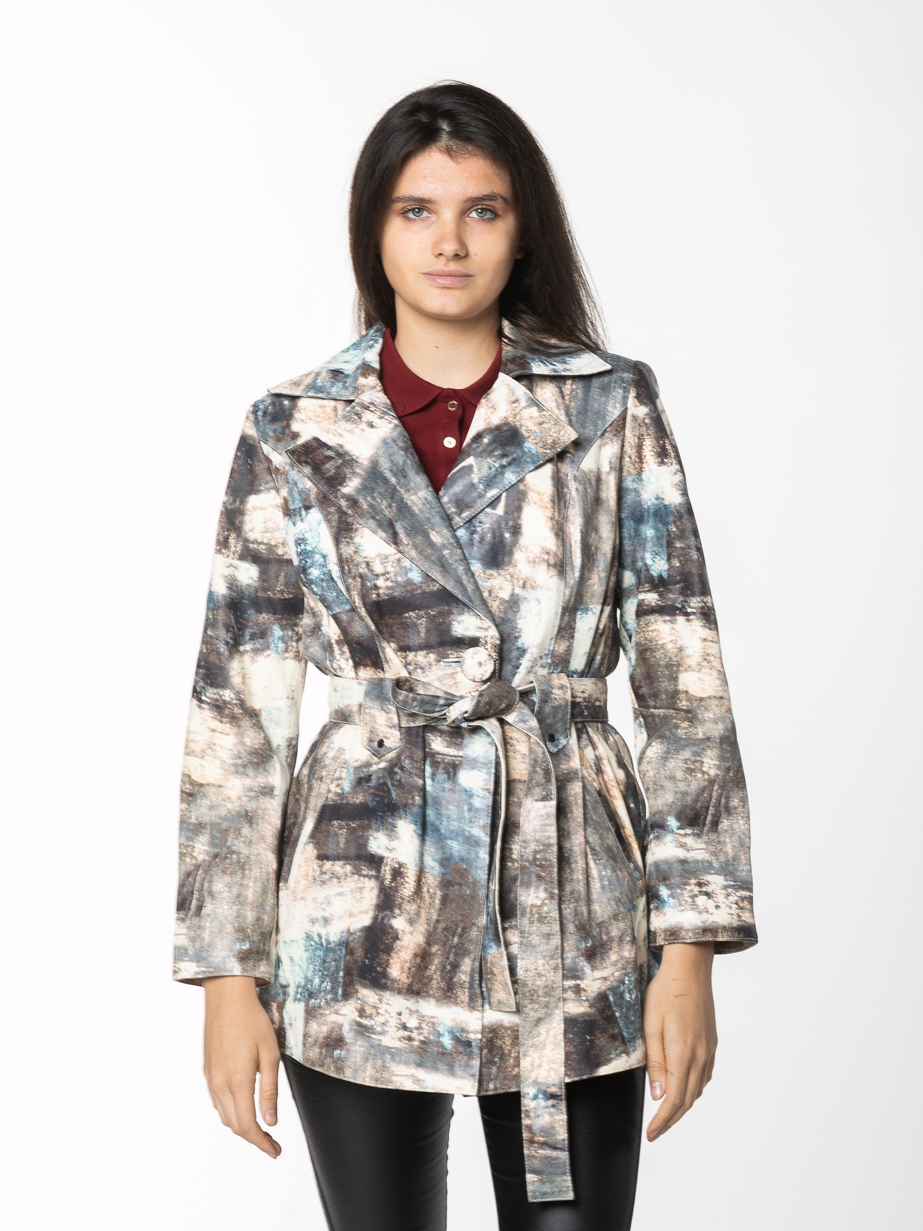 Куртка кожаная с поясом женская 53016