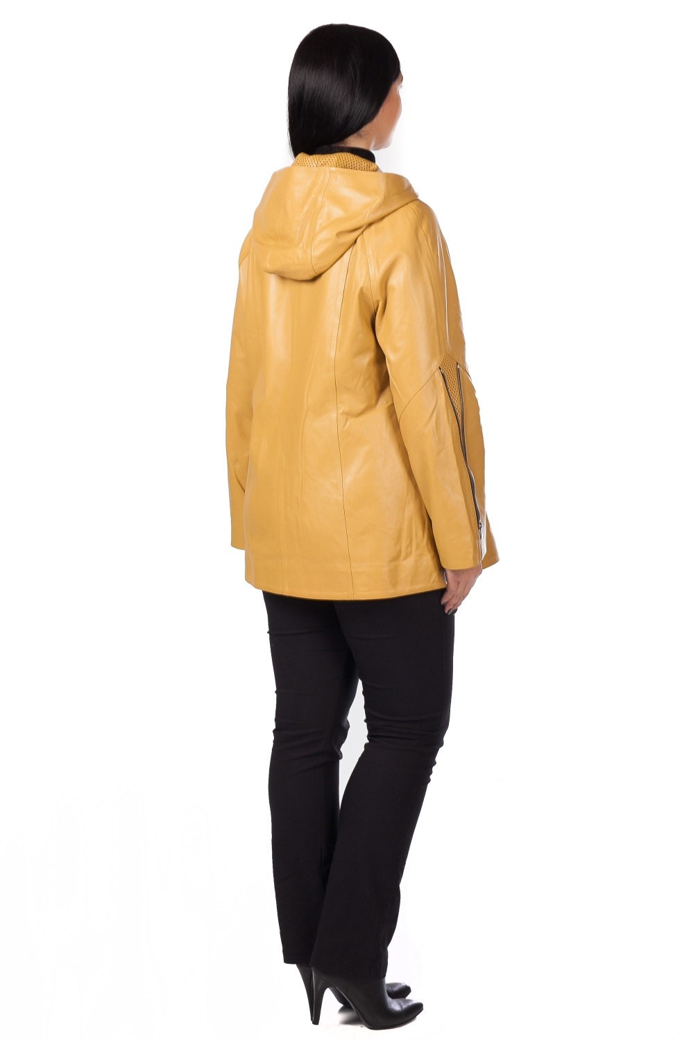 Кожаная куртка желтая прямая 49219