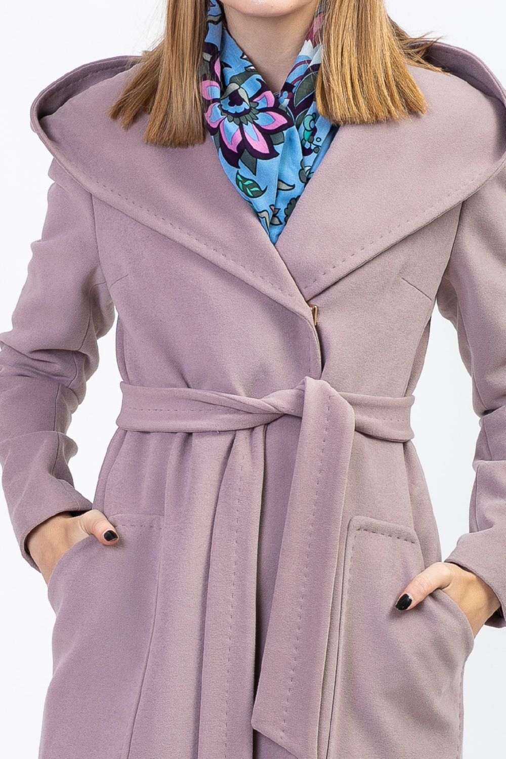 Пальто женское из кашемира с капюшоном 49259